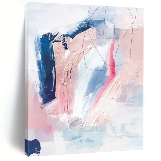 Pink, Blue, White & Navy Linear - Textured Mix - Abstract Painting On Canvas CT2311