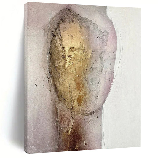 “Textured Portrait” - Gold & Pink Abstract Portrait Painting On Canvas CT2222