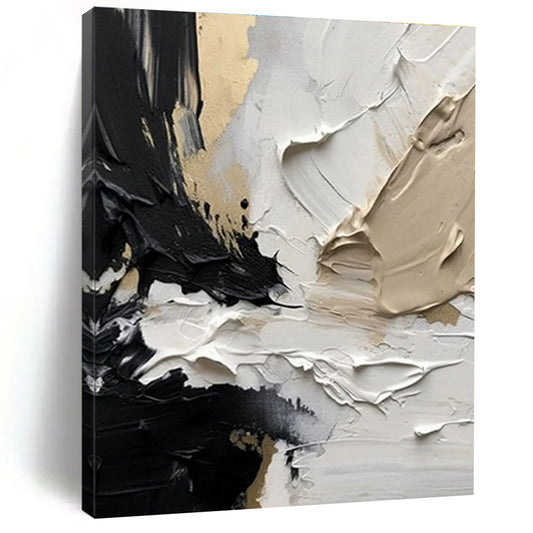 Black, White & Gold Textured Swirls, “Elegant Turmoil” - Abstract Acrylic Painting CT0715
