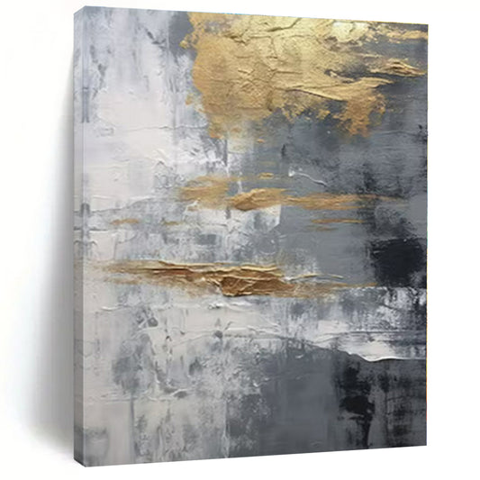 Grey - Gold Textured Abstraction - Abstract Impasto Oil CT1260