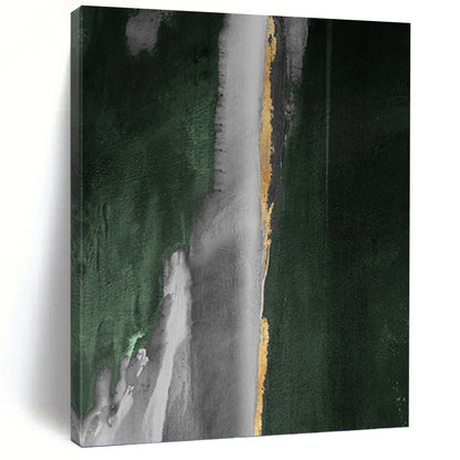 “Green, Gray & Gold Abstract Drips” - Green, Gray, Gold & Black Abstract Painting On Canvas DKH1203