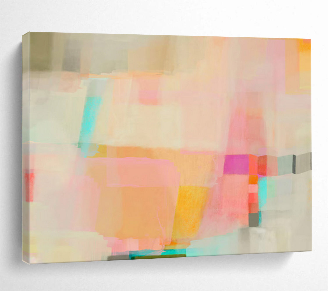 “Soft Color Block Abstract - Pastel Hues in Geometric Forms” Painting On Canvas DKH029