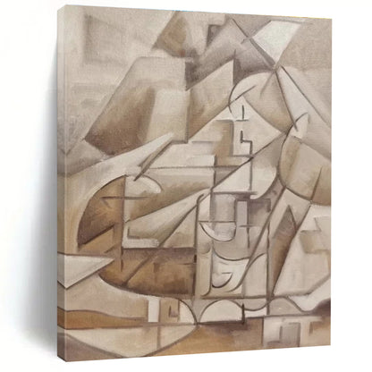 Neutral Tones, Geometric Mountain Abstraction - "Cubist Peaks" - Cubist Oil Painting CT1456
