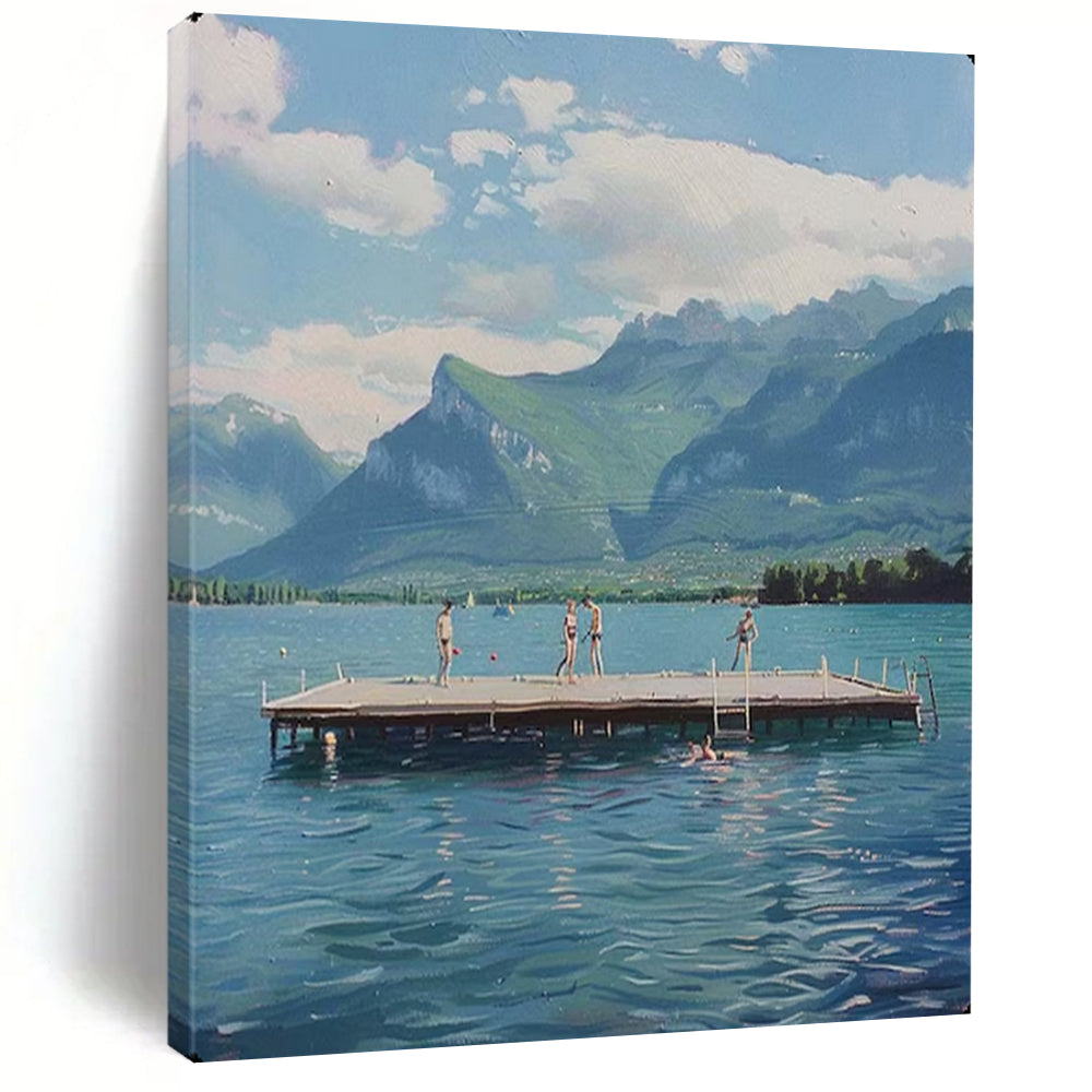 “Lakeside Mountain Retreat” – Realistic Landscape Painting On Canvas CT2119