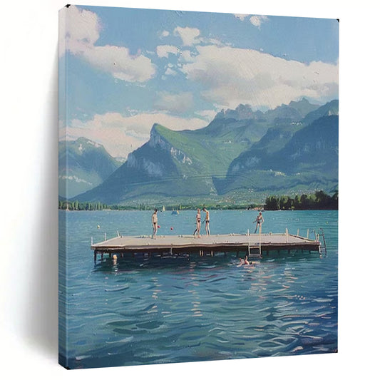 “Lakeside Mountain Retreat” – Realistic Landscape Painting On Canvas CT2119