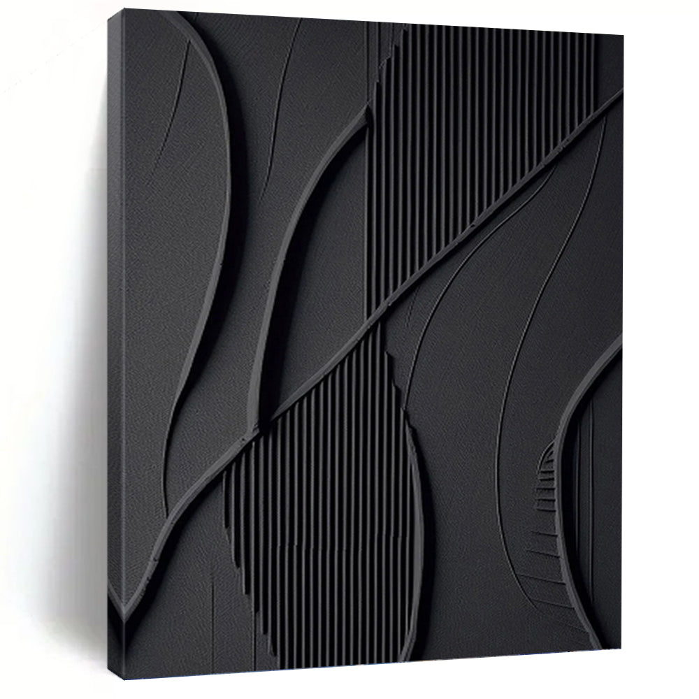 Black, Textured Abstract Forms - Abstract Painting On Canvas DKH1465