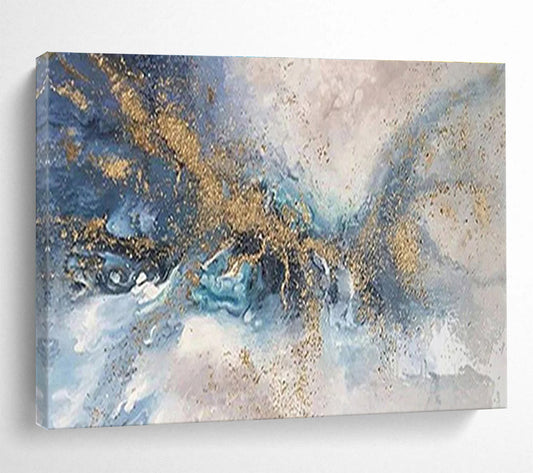 Blue & Gold Abstract Swirl - Gray & Gold Fluid Art Painting On Canvas DKH880