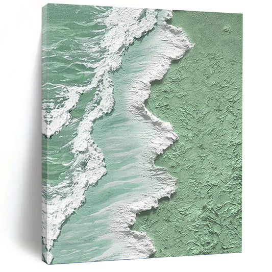 Mint Green, White, and Turquoise Wave Abstract - Abstract Painting On Canvas DKH1505