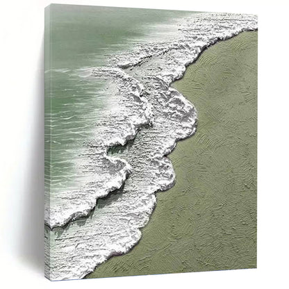“Textured Beach Waves” - Green, White & Blue Textured Seascape Painting On Canvas DKH1200