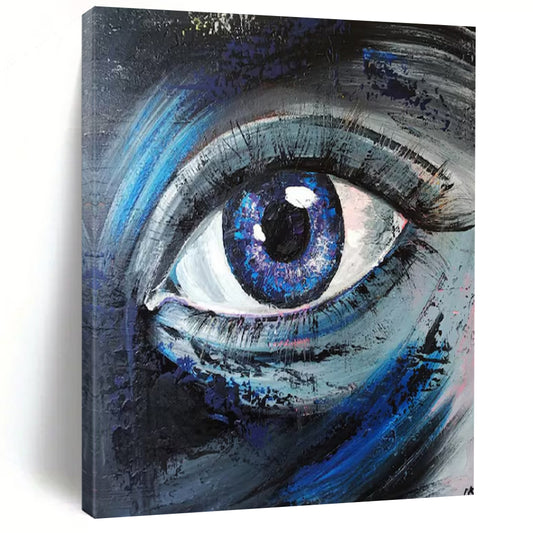 “Soulful Blue Gaze” - Blue - Toned Eye Close - up Painting On Canvas CT2187