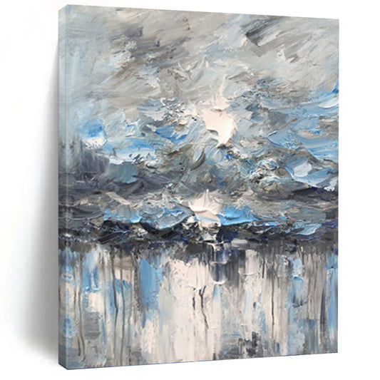 Blue - Gray Sky and Water Drip - Abstract Impasto Painting On Canvas DKH1291