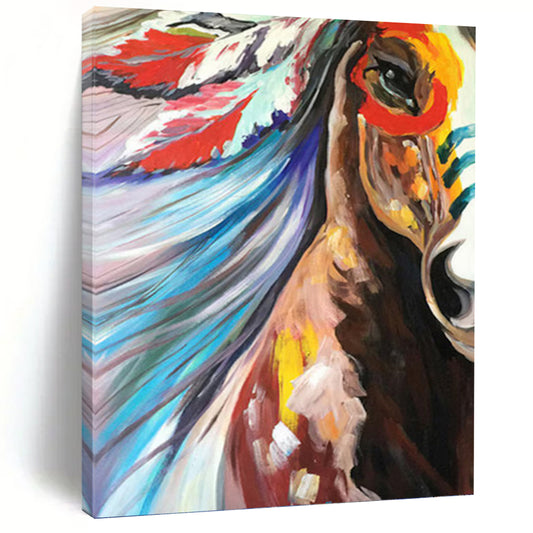 Colorful Horse with Feathered Headdress - Equine Painting On Canvas DKH1426