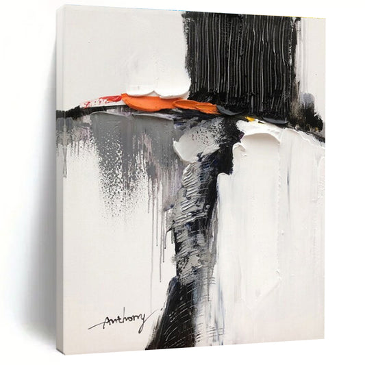 “Black - White - Orange - Gray Textured Figure” ，Abstract Acrylic Painting CT0791