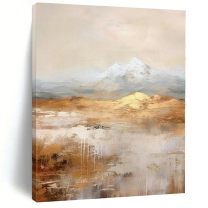 Golden Desert and Snowy Peaks - Abstract Landscape Oil CT1219