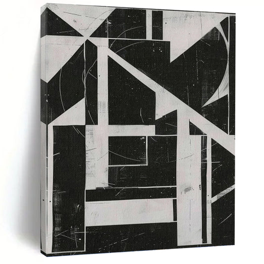 Monochrome Geometric Collage - Urban Edge Painting On Canvas DKH1151