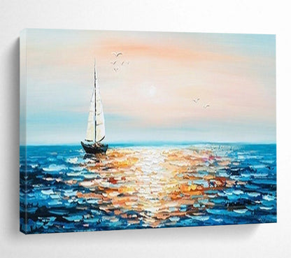 Sunset Sailboat Sparkle - Impressionist Seascape Painting On Canvas DLZ188