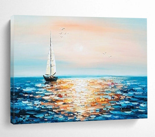 Sunset Sailboat Sparkle - Impressionist Seascape Painting On Canvas DLZ188