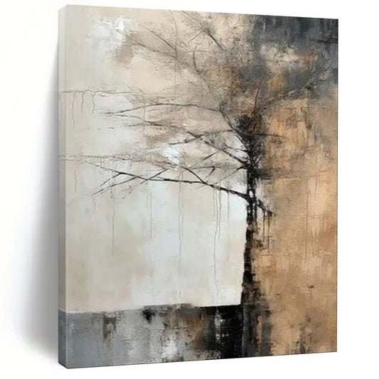 “Abstract Tree in Browns and Grays” - Post - Impressionist Oil Art CT1929
