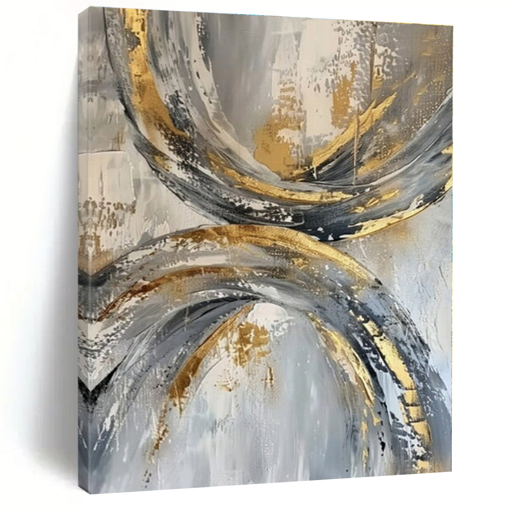 Grey - Gold Looping Textures - Abstract Impasto Acrylic CT1266