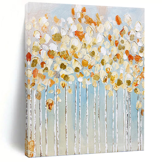 Textured Trees in Gold, White, and Blue - Landscape Painting On Canvas DKH1441
