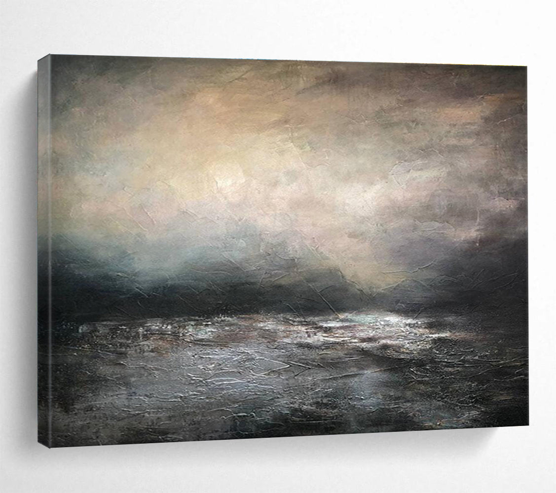 “Moody Gray - Toned Seascape” - Textured Landscape Painting On Canvas DKH781