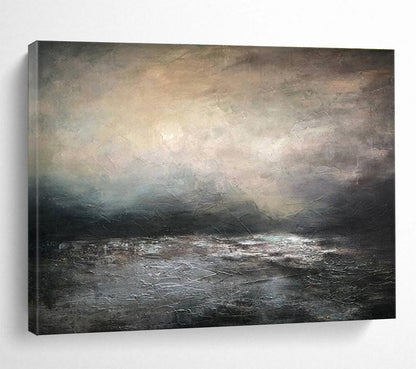 “Moody Gray - Toned Seascape” - Textured Landscape Painting On Canvas DKH781