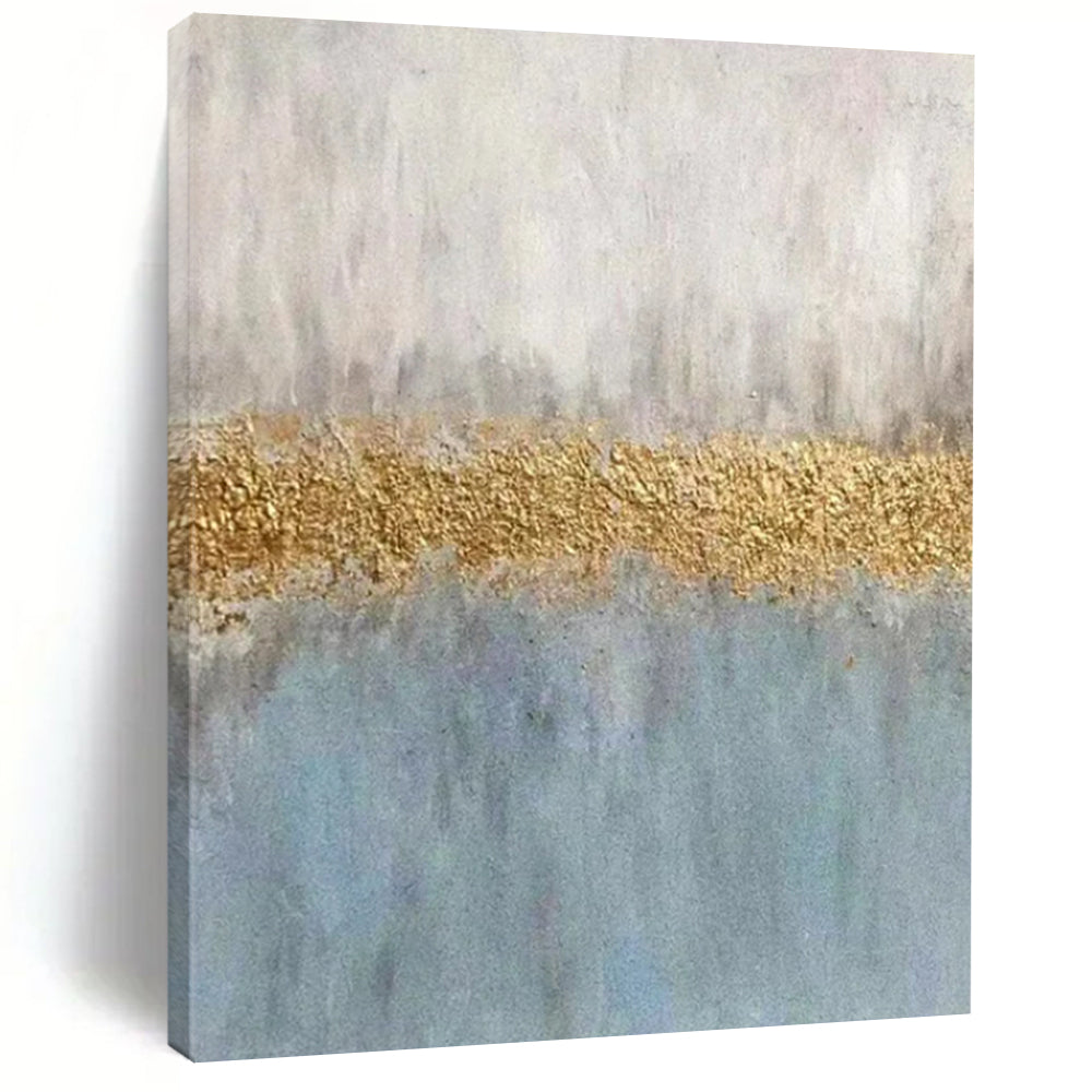 Blue & Gold Abstract Divide - Minimalist Abstract Painting On Canvas CT2289