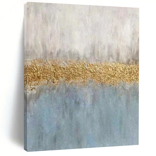 Blue & Gold Abstract Divide - Minimalist Abstract Painting On Canvas CT2289