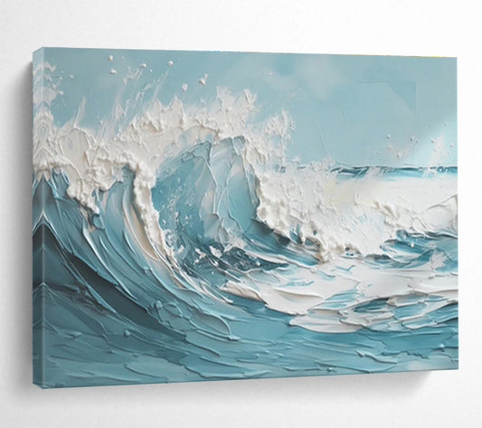 3D Textured Ocean Wave - Blue and White Impasto Painting On Canvas DKH042