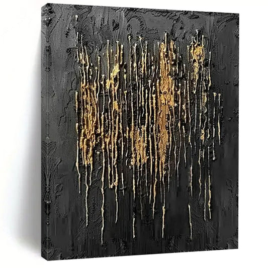 “Black & Gold Textured Abstract” - Abstract Painting On Canvas CT2358