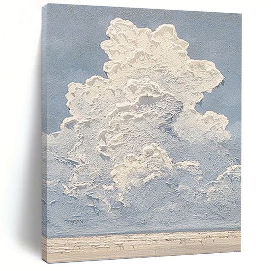 White Clouds on Blue - Textured Sky Painting On Canvas DKH1142