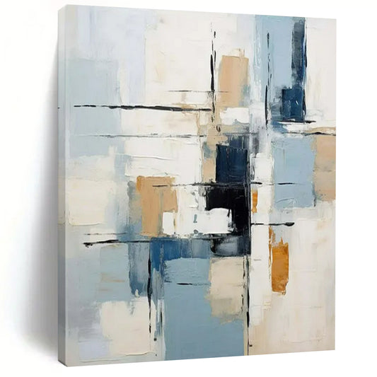 “Geometric Abstract in Neutrals & Blues” - Abstract Painting On Canvas CT2342