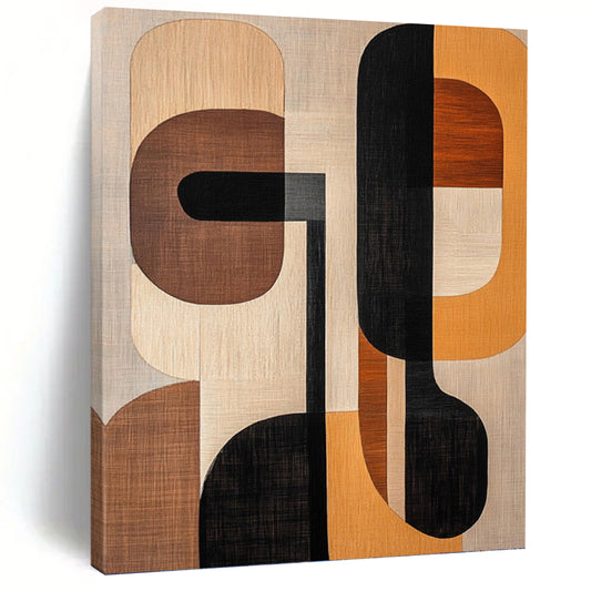 Wood - Toned Shapes - Abstract Geometric Wood - Look Painting On Canvas DKH1242
