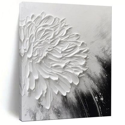 “3D White Flower on Monochrome” – Textured Floral Painting On Canvas CT2105
