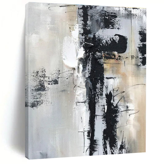 “Black - White - Gray Textured Chaos” ，Abstract Acrylic Painting CT0808