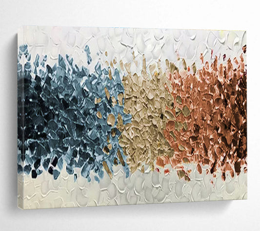 “Color Block Harmony” - Blue, Brown, Beige Textured Abstract Painting On Canvas DKH691