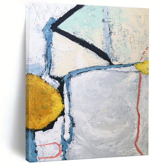 “Gray - Based Abstract with Blue, Yellow, and Red Details” - Dynamic Abstract Painting On Canvas DKH1103