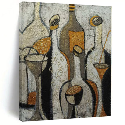 “Textured Bottles and Glasses” – Cubist Still Life Painting CT1193