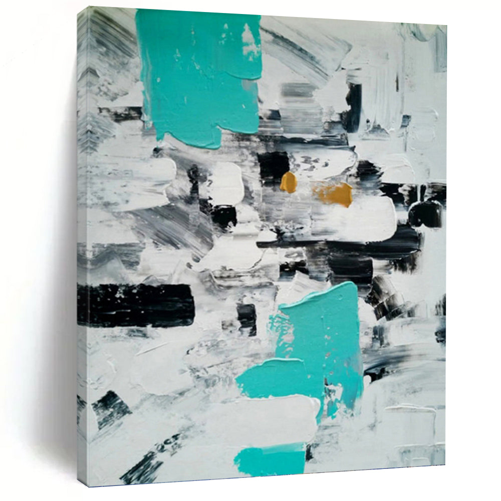 Turquoise, Gray, and Gold Abstract Blocks - Modern Abstract Painting On Canvas DKH1347