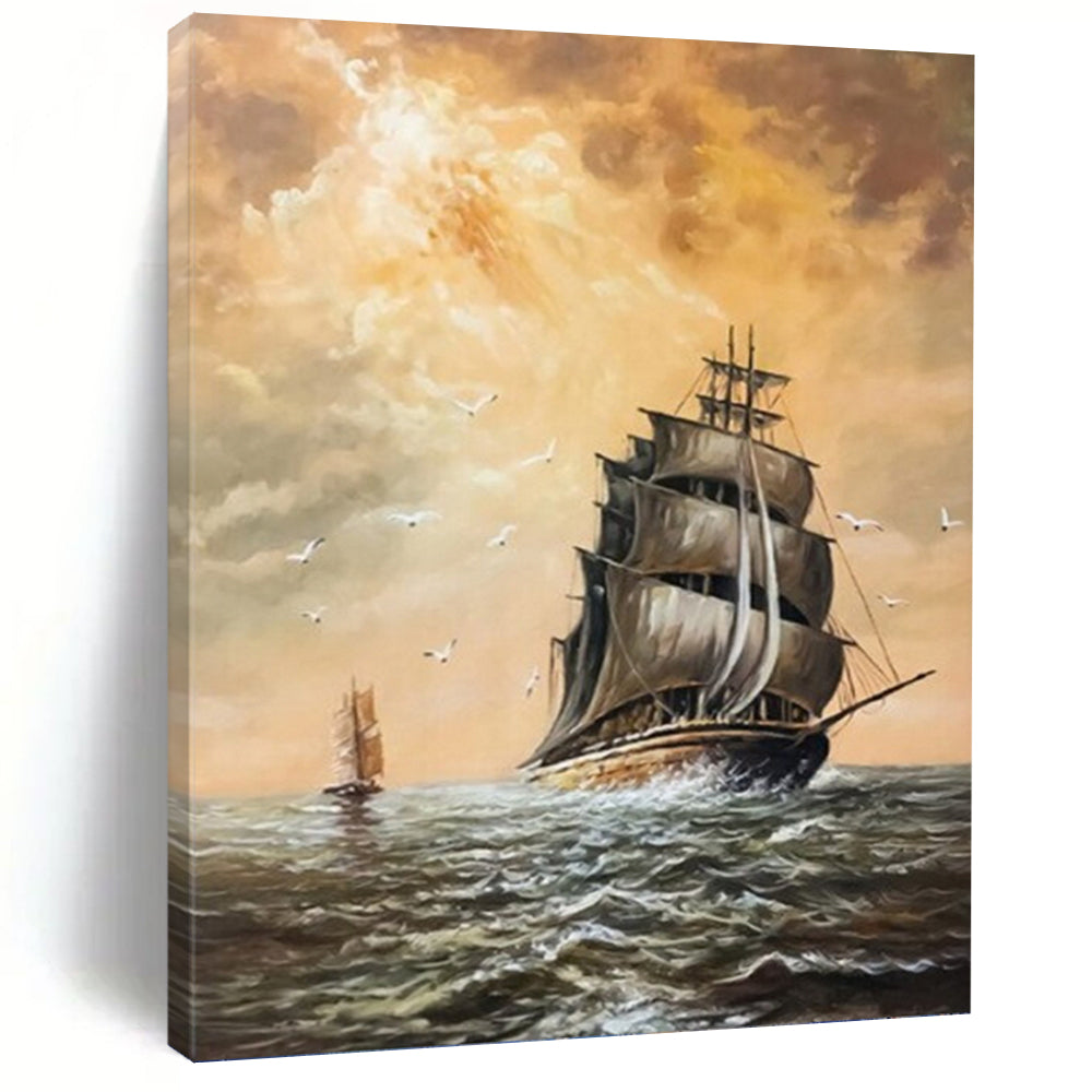 “Sailing Ship at Sea” - Classic Maritime Oil Painting On Canvas DKH1649