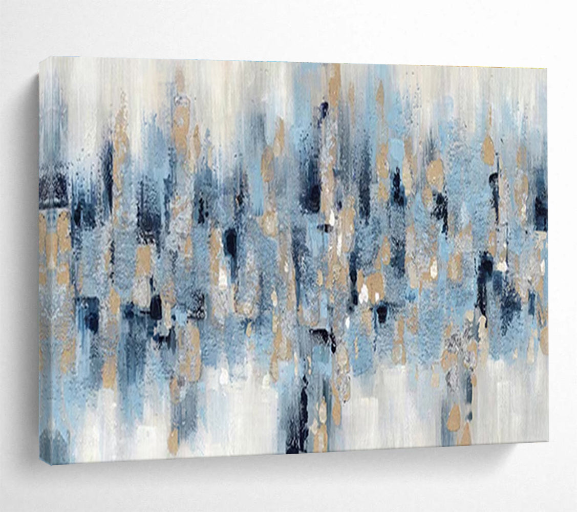 Blue - Gold Abstract Shower - Abstract Expressionist Painting On Canvas DKH601