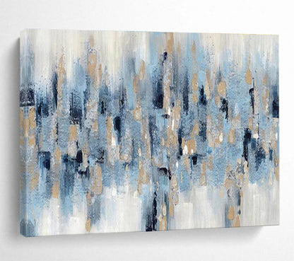 Blue - Gold Abstract Shower - Abstract Expressionist Painting On Canvas DKH601