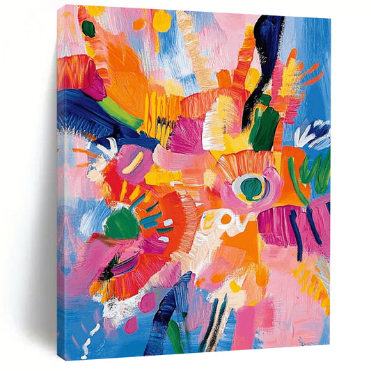 “Colorful Flower Burst” - Multicolor, Expressive Floral Painting On Canvas DTP287