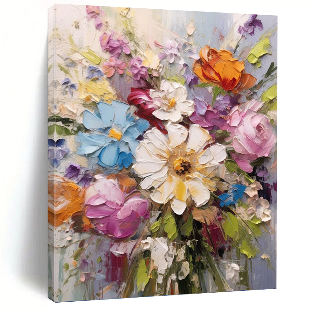 “Impasto Flower Bouquet” - Colorful Thick - Textured Flower Bouquet Painting On Canvas DKH1593