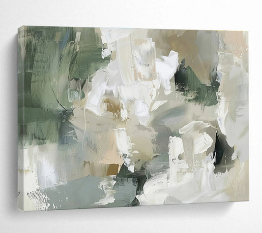 Earthy Tones Abstract - Greens, Beiges, and Textured Forms Painting On Canvas DKH045