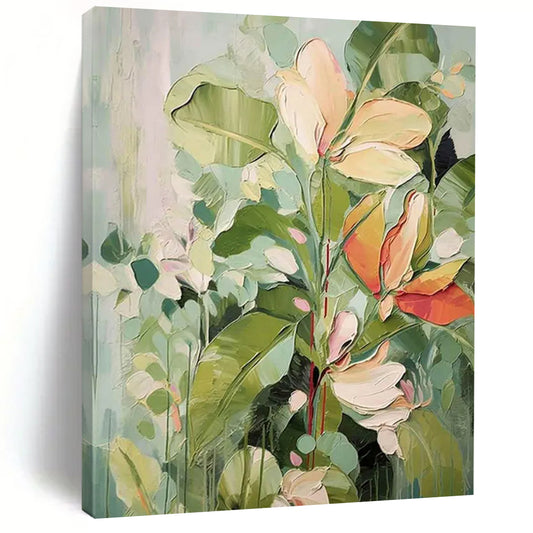 “Soft Green Floral Blooms” - Impressionist Flower Painting On Canvas DTP083