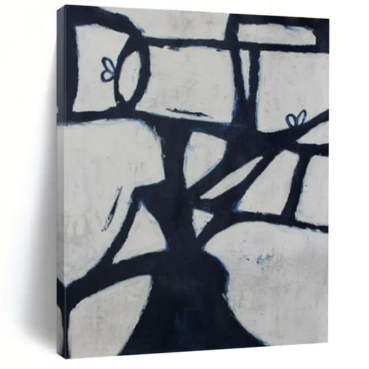 Black - White Geometric Tree - Geometric Abstract Acrylic Painting CT1418