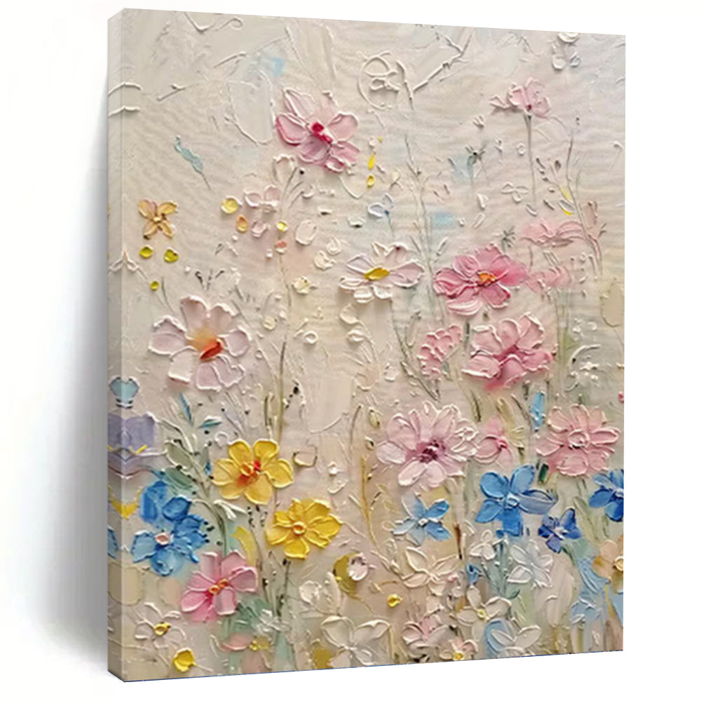 “Textured Colorful Wildflowers” - Multicolor Impasto Floral Painting On Canvas DKH1000