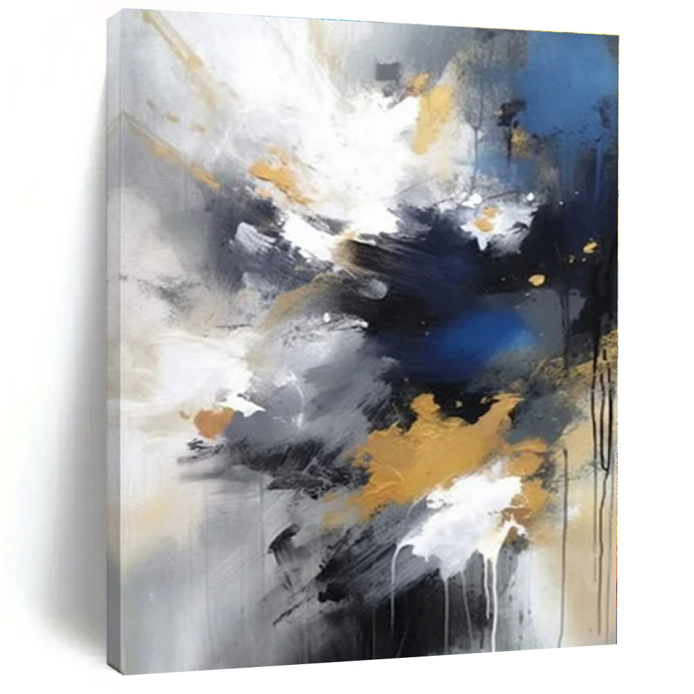 Blue, Gold & Grey Explosion - Abstract Expressionist Acrylic CT1253