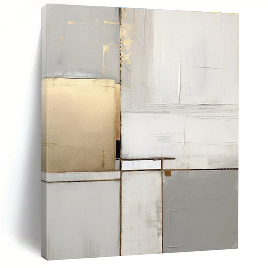 Grey - Gold Geometric Abstraction - Minimalist Geometric Acrylic Painting CT1432